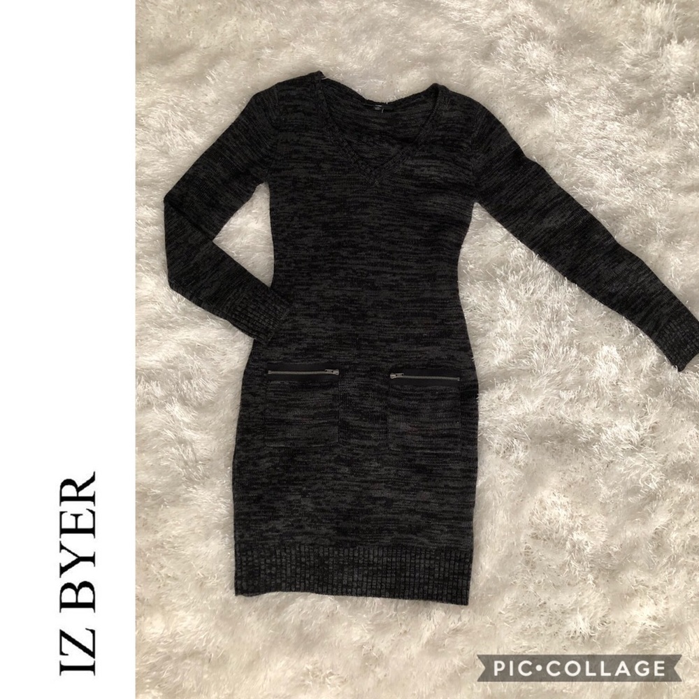 Grey/Black Sweater Dress with Pockets